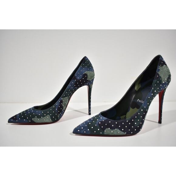 Christian Louboutin Kate Plume 100 Camo Blue Green Suede Classic Heel Pump 41 - Picture 9 of 12
